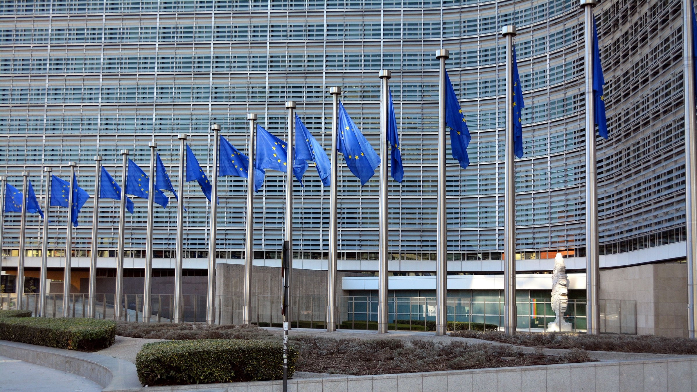 European Union flags outside the European Commission building