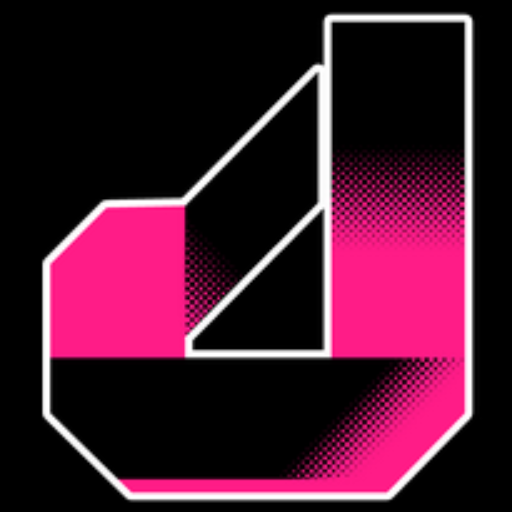 The pink, black and white Digital Villainy Summit emblem